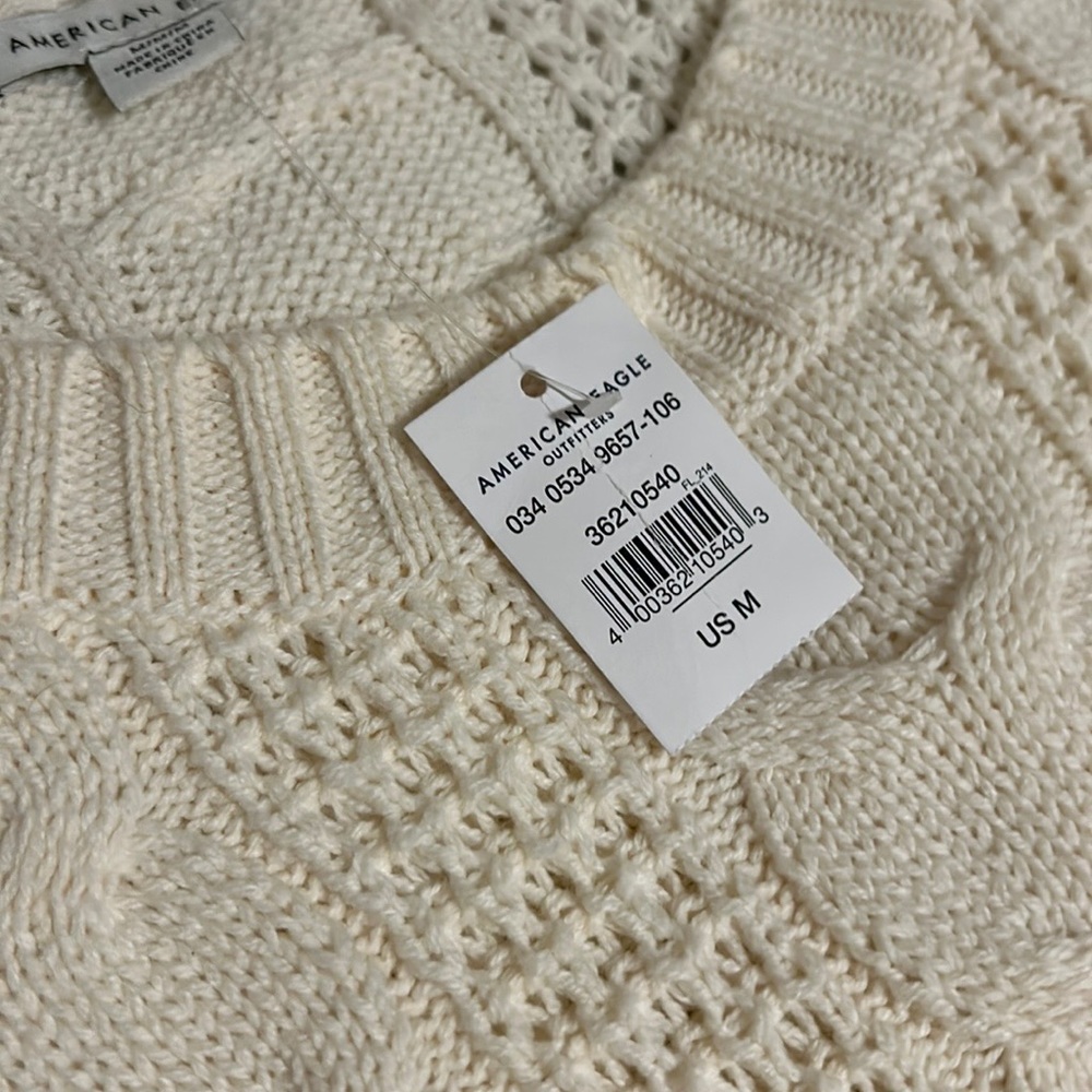 NWT.  American Eagle - Cream Sweater with Green Trim - Size: Medium - Picture 2 of 8